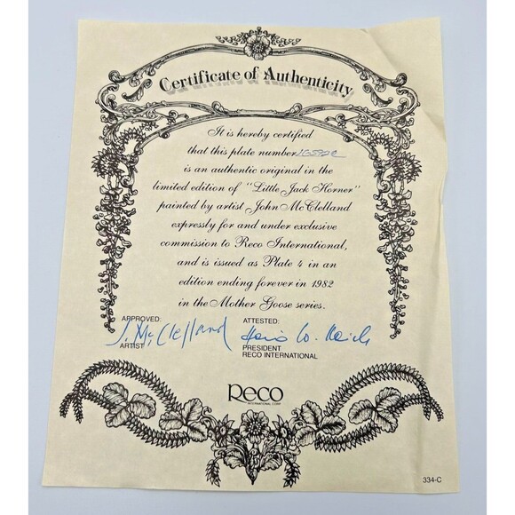 RECO John McClelland 1982 Mother Goose Little Jack Horner 8" Plate w Box & COA - Picture 4 of 9